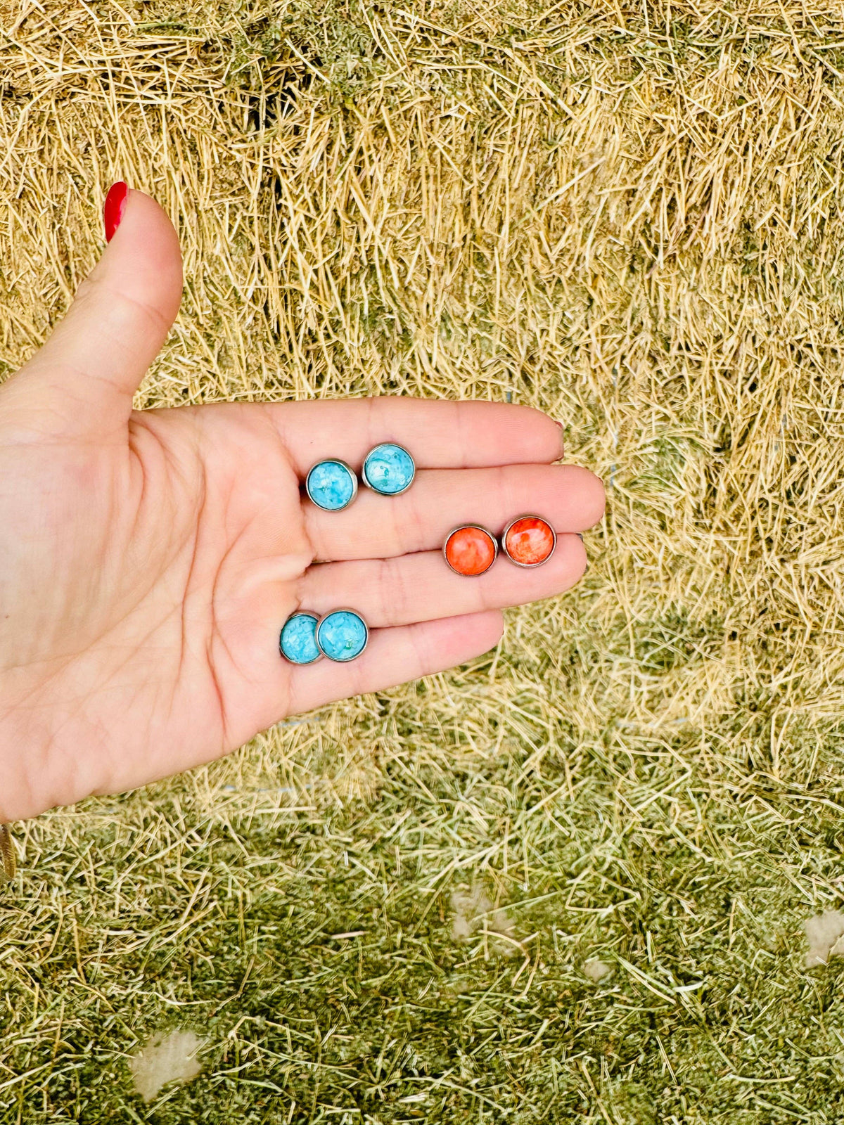 Genuine Stud Earring/Orange/Red Spiny Oyster stud