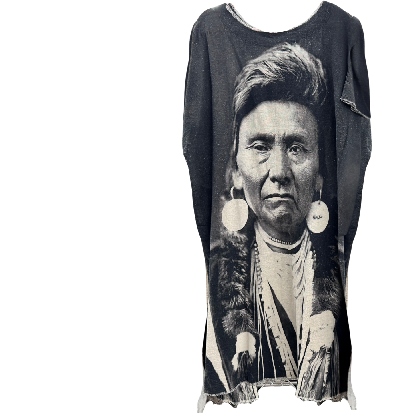 Chief Joseph Print, Kaftan Tunic Dress in Black or Blue