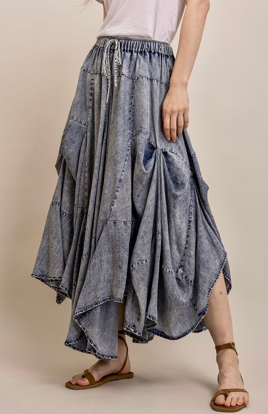 Denim Tencel Panel Skirt