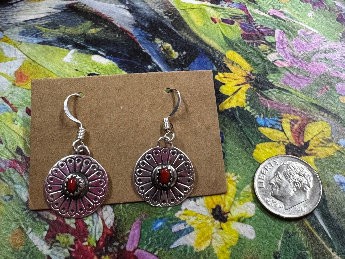 Coral Dangle Stamped Earrings