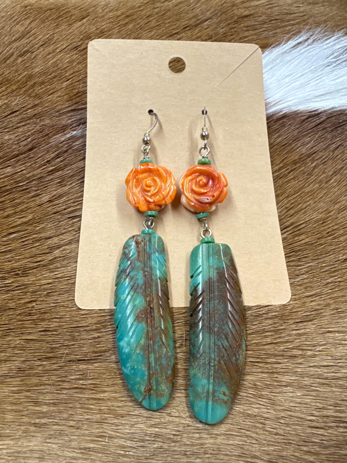 Orange Spiny & Turquoise Earrings