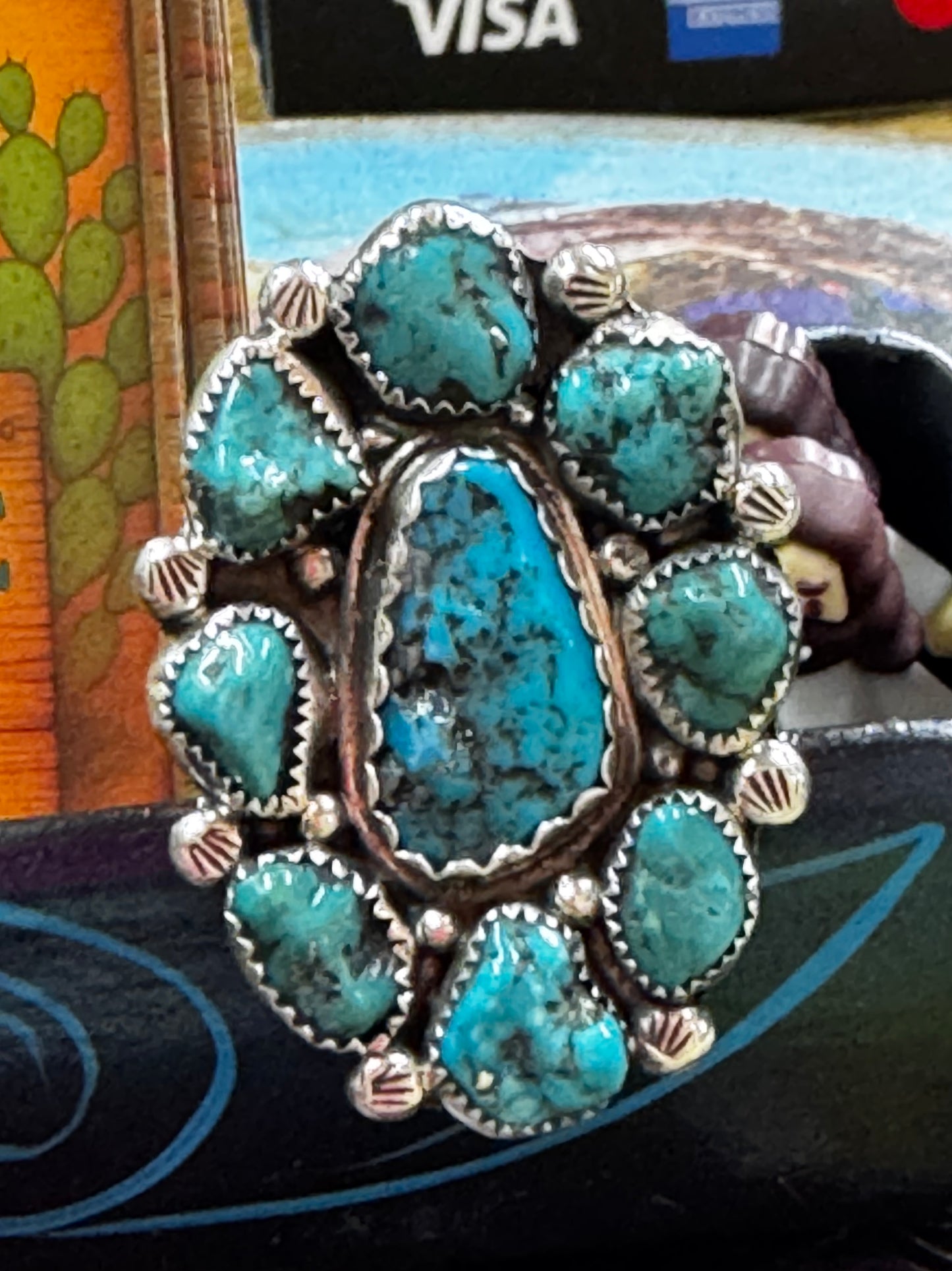 Turquoise 9 Stone Cluster Ring