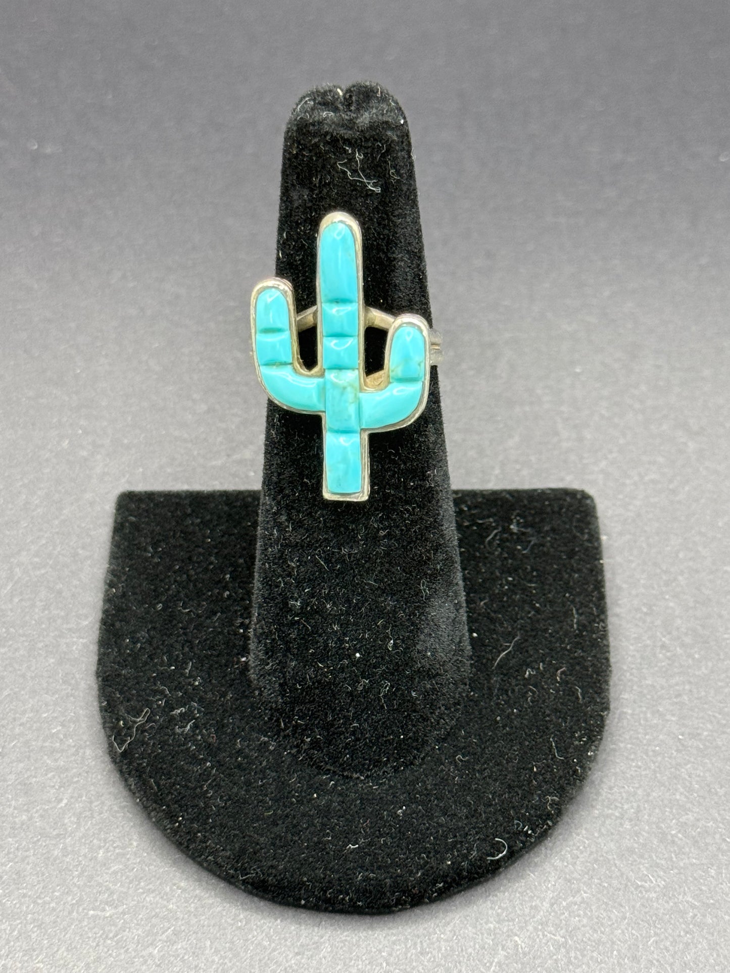 Turquoise and Silver Cactus Ring