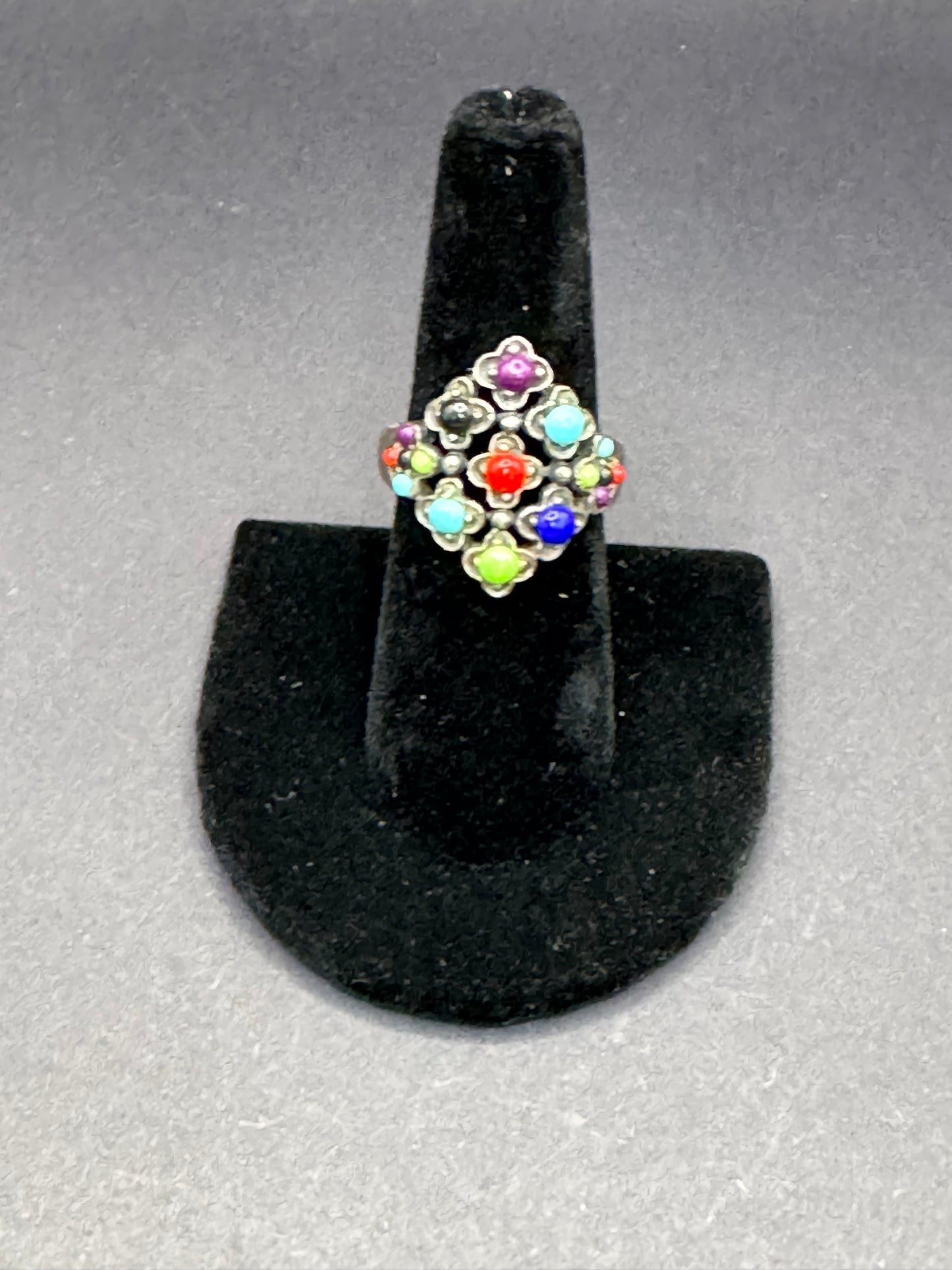 Multi Colored Stone & Silver Ring