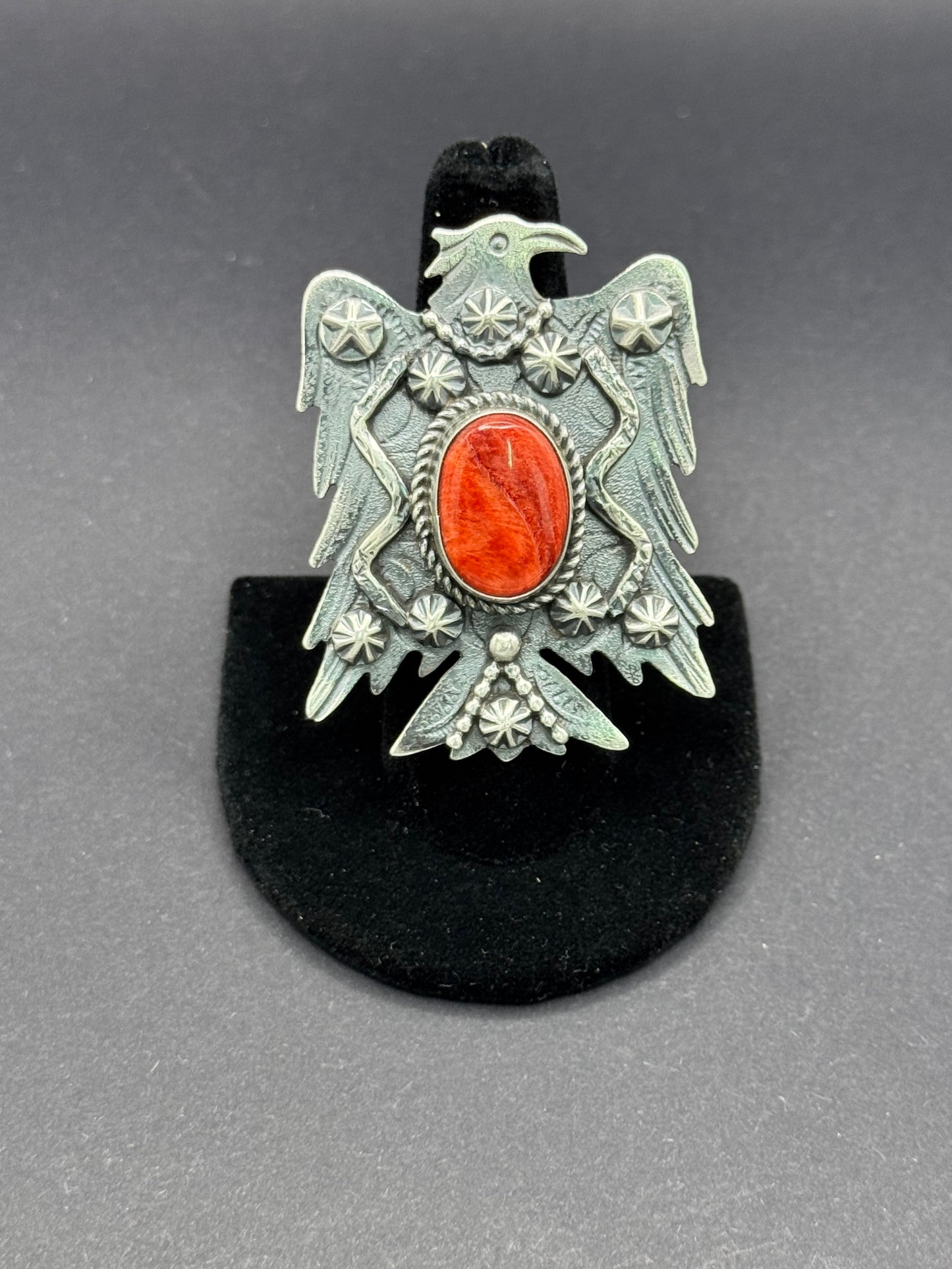 VR Coral and Silver Firebird Ring