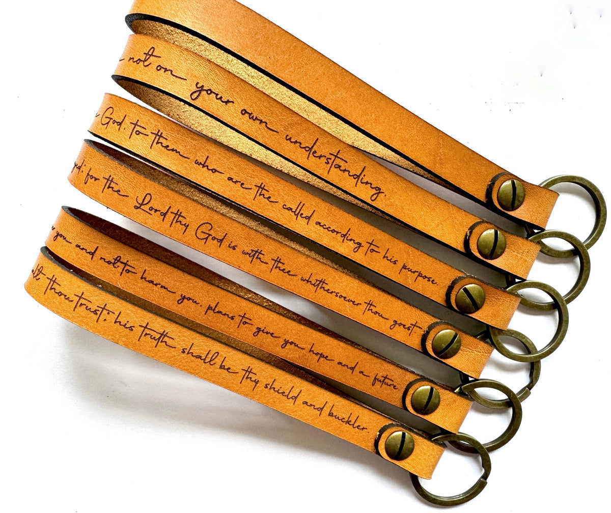 Scripture Wristlet Keychain Full Grain Leather