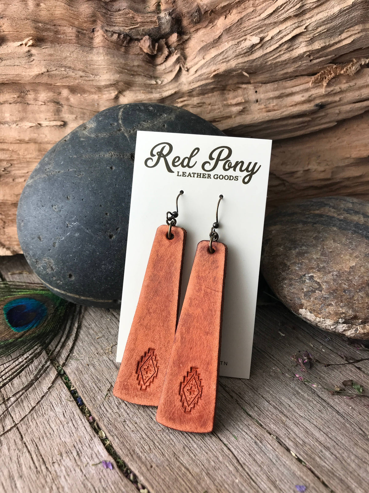 Hand Tooled Western Style Leather Bar Earrings