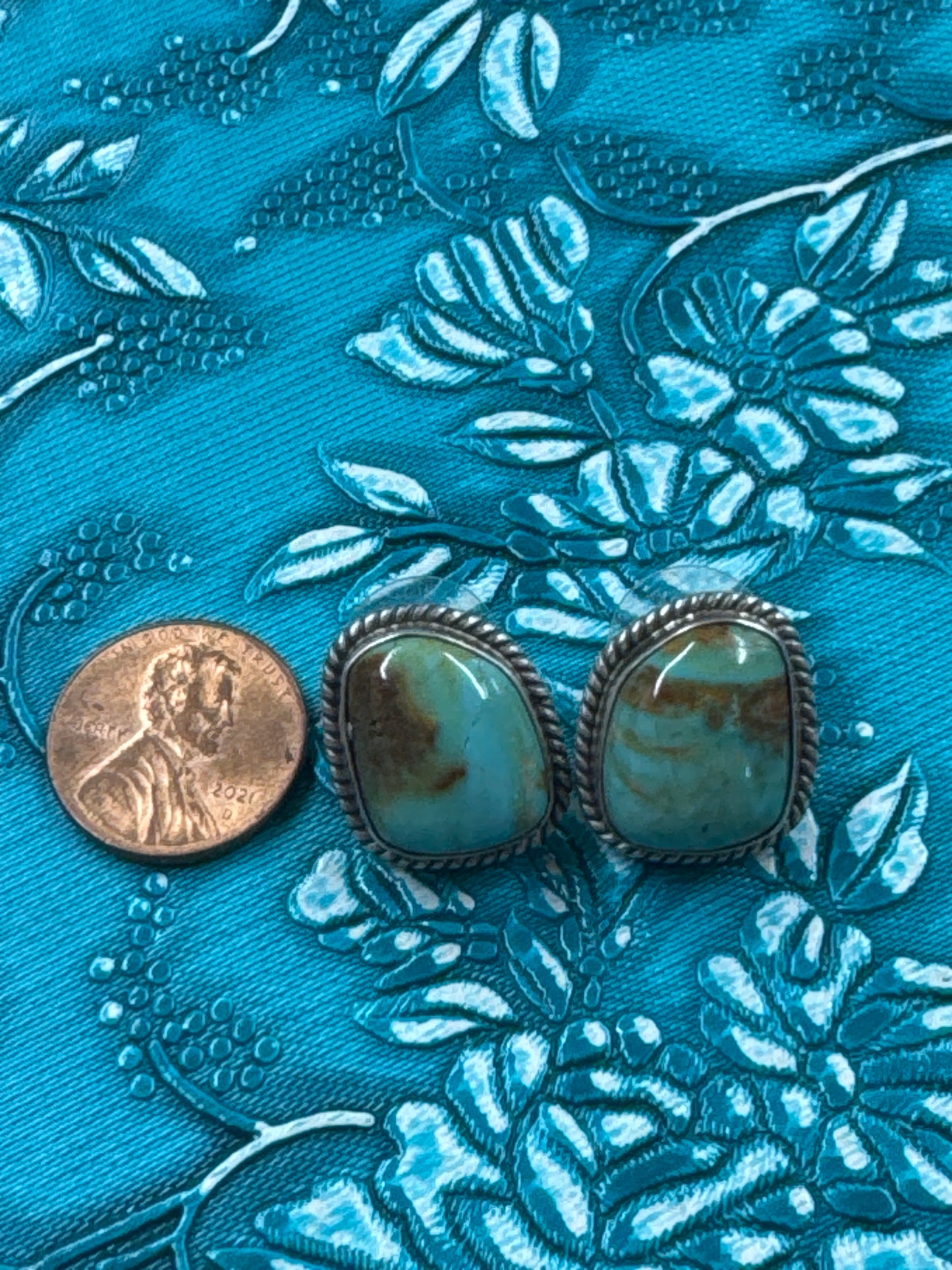 Navajo Signed Turquoise Stud Earrings