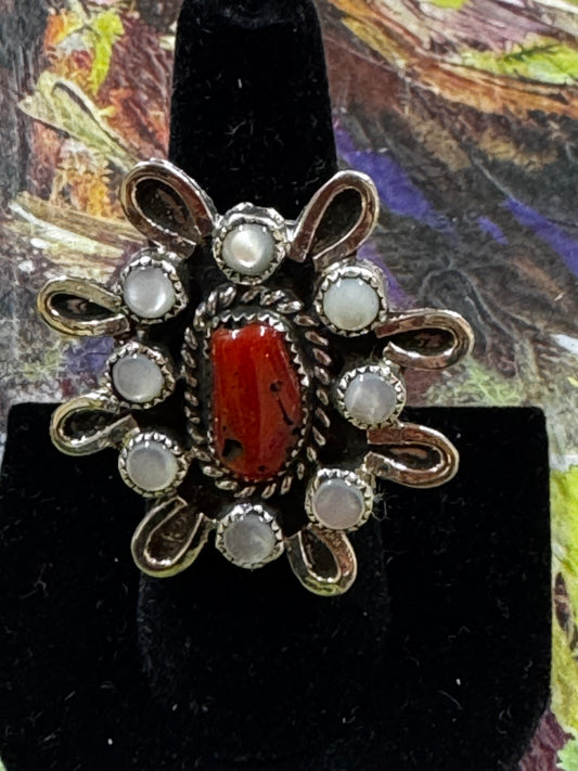 Coral and MOP Ring