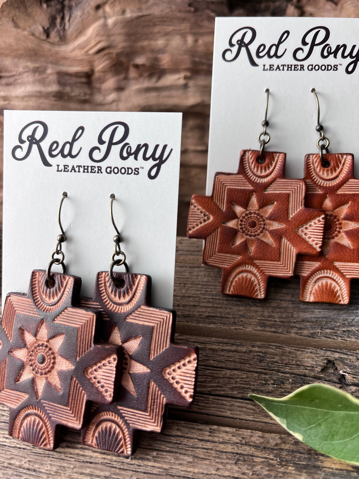 Boho Western Hand Tooled Leather Earrings Southwest Style