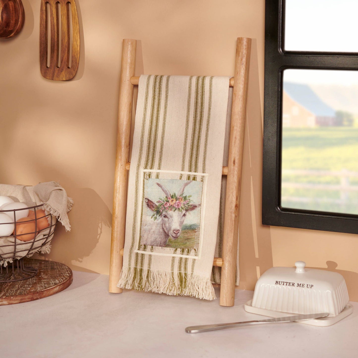 Floral Crown Goat  Kitchen Towel