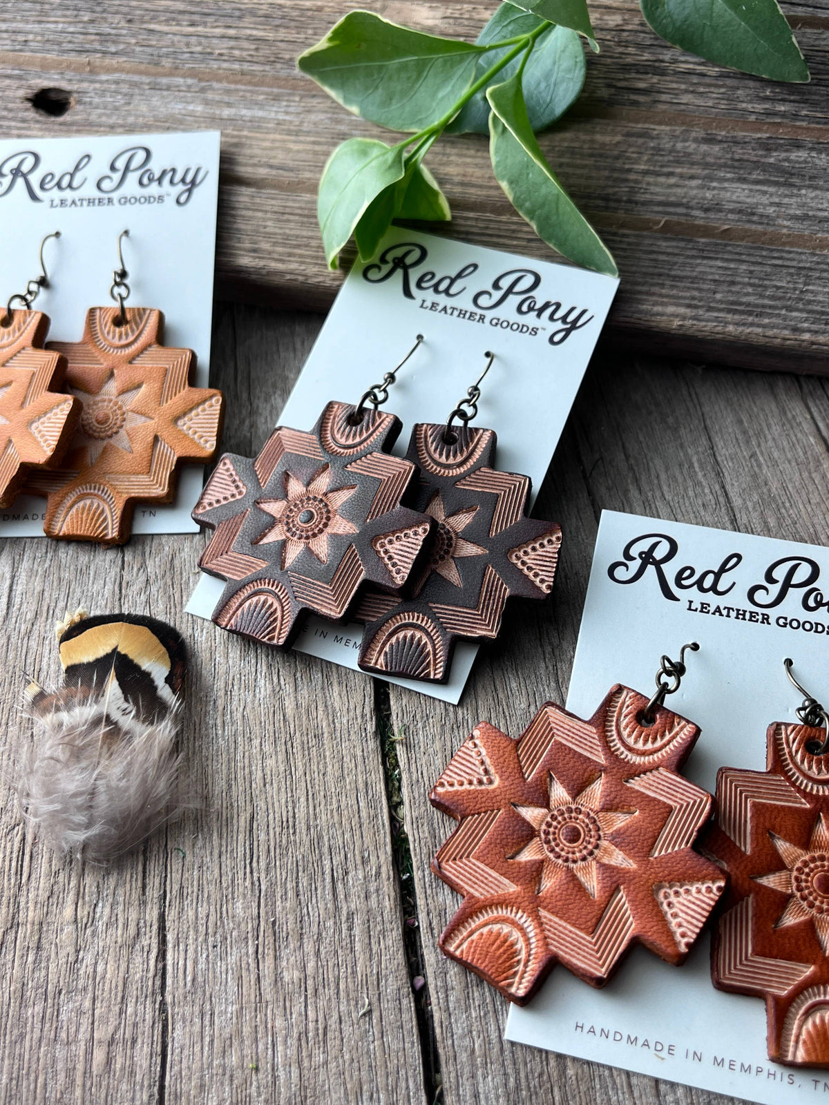 Boho Western Hand Tooled Leather Earrings Southwest Style