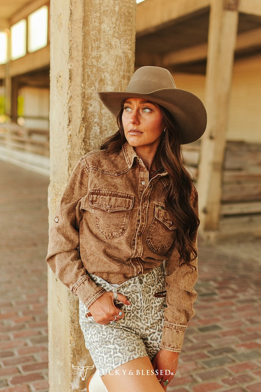 L&B TAN DENIM PEARL SNAP SHIRT