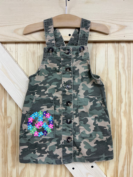 Peace & Flowers Embroidered Camo Coverall Dress
