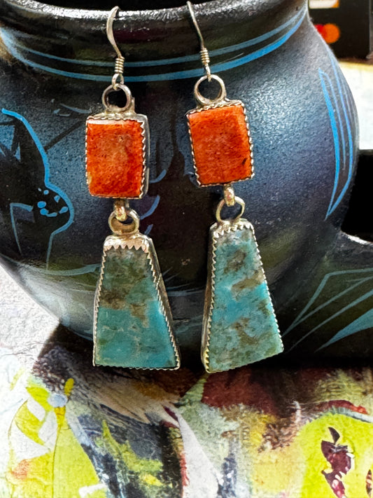 Coral & Turquoise Dangle Earrings