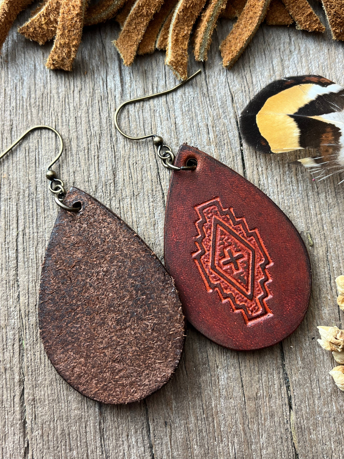 Tooled Leather Western Earrings Southwest Style