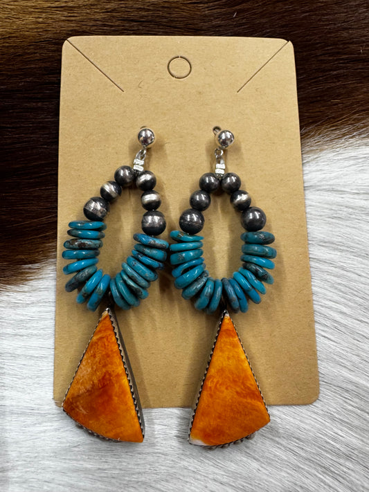 Turquoise and Orange Spiny Earrings