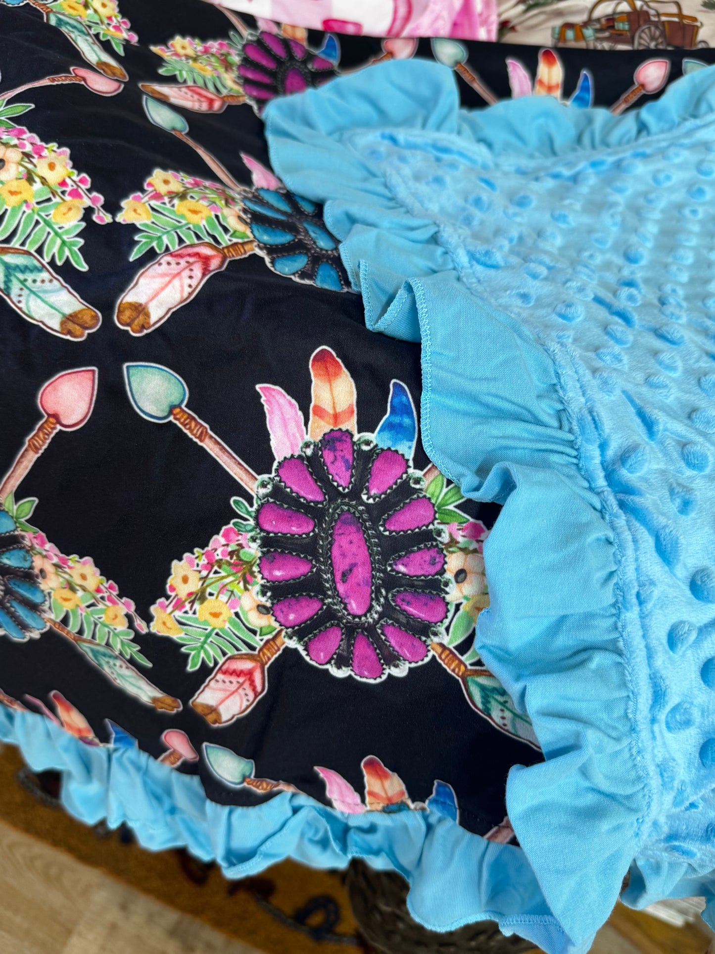 Pink Jeweled Ruffle Baby Blanket