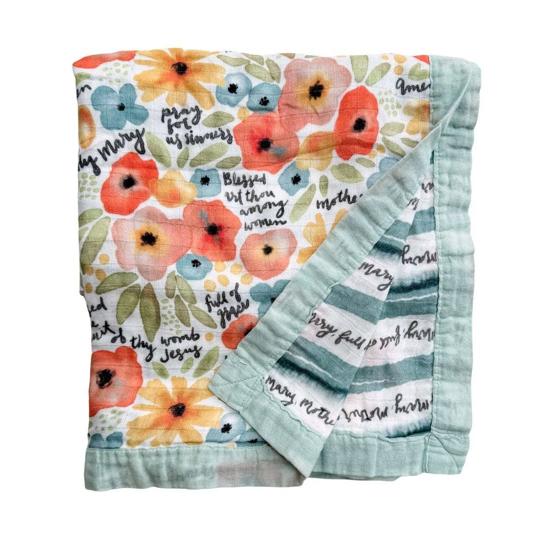 Watercolor Hail Mary Luxury Double Sided Muslin Blanket