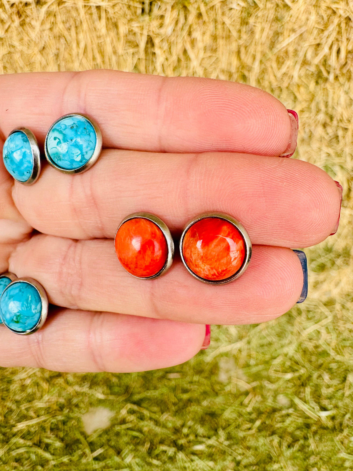 Genuine Stud Earring/Orange/Red Spiny Oyster stud