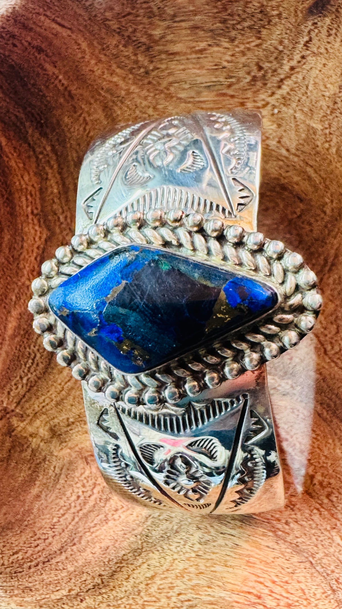 Navajo Signed and Stamped Lapis Cuff