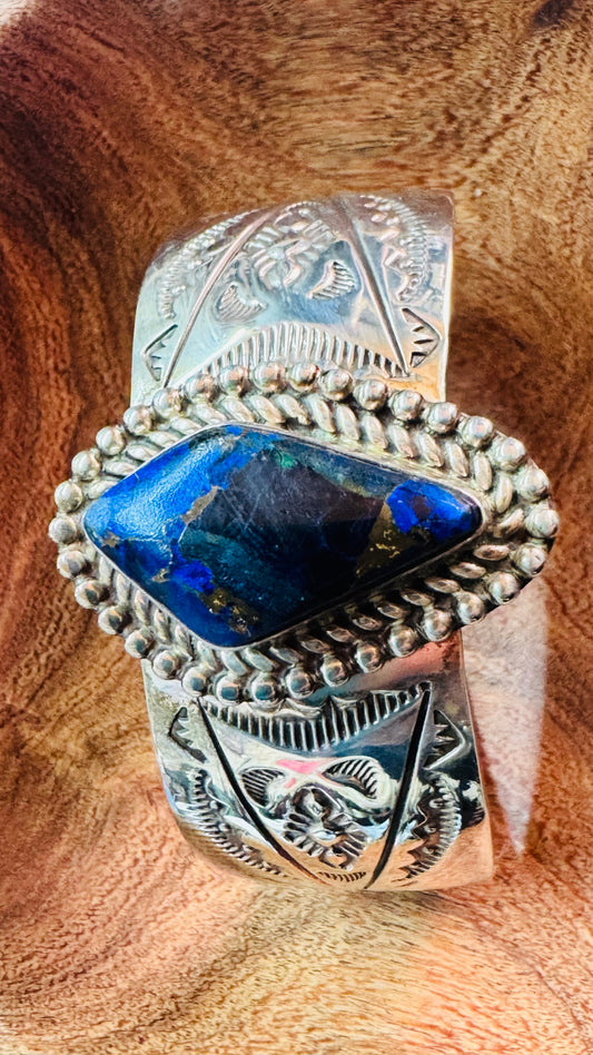 Navajo Signed and Stamped Lapis Cuff