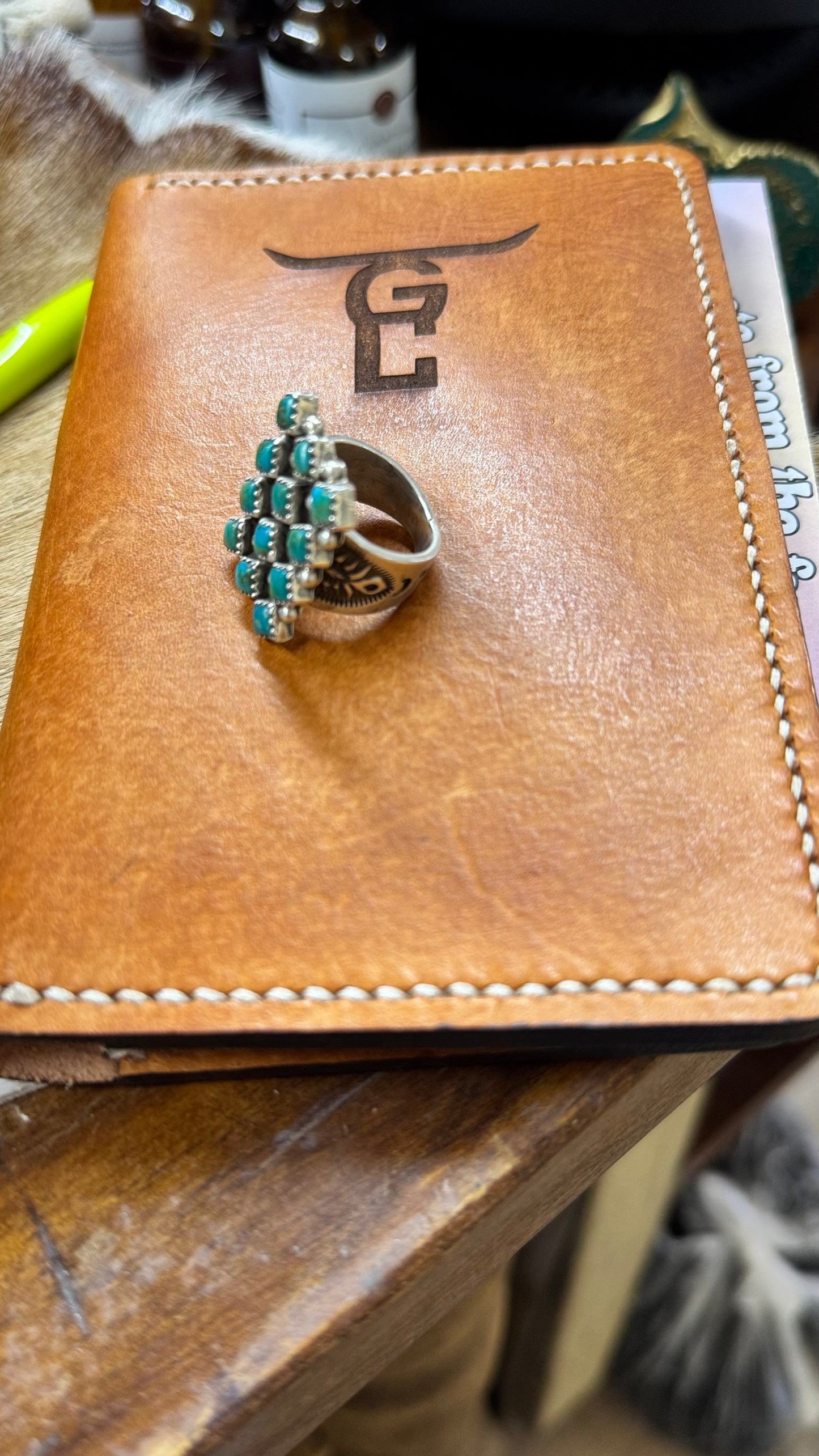 Turquoise 12 Stone Cluster Ring