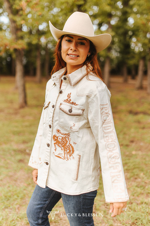L&B Cream Camel Contrast Stitching Western Detail Concho Button Down Denim Jacket