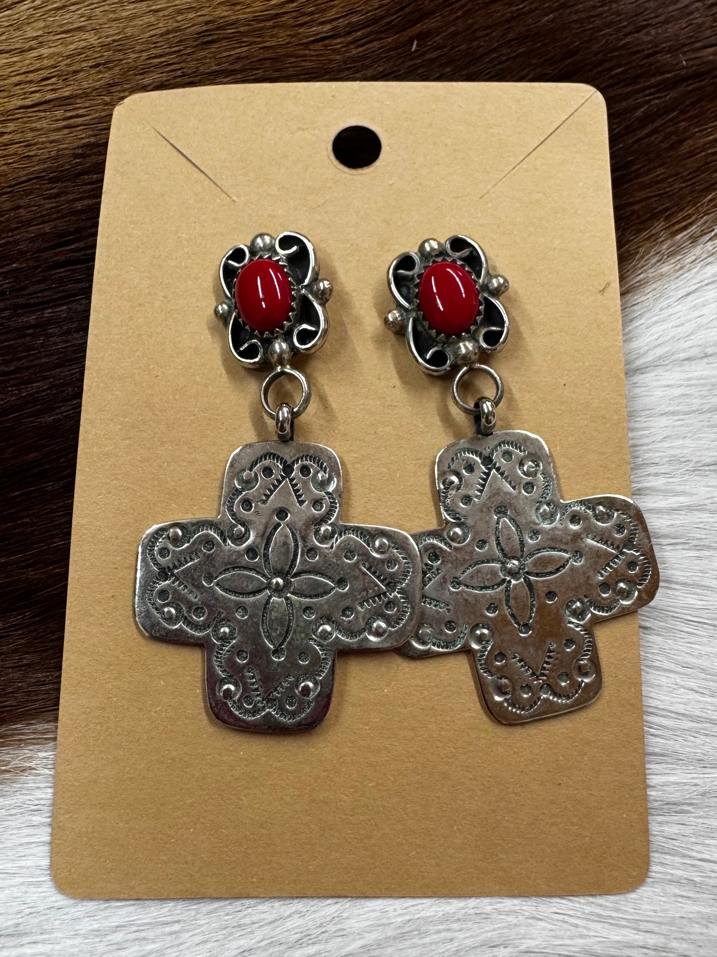 Coral Cross Earrings