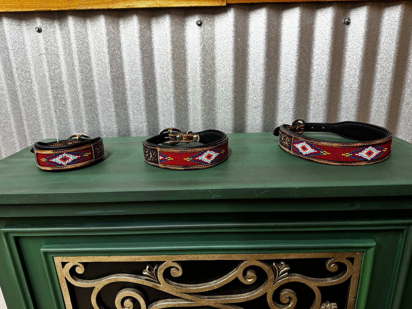 Tooled Beaded Dog Collar