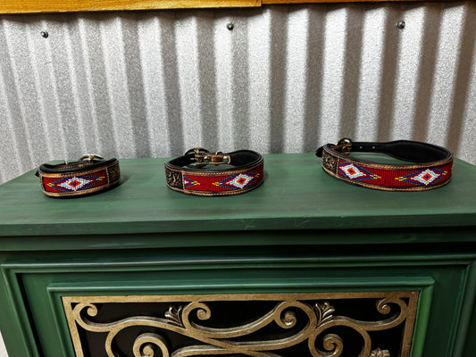 Tooled Beaded Dog Collar