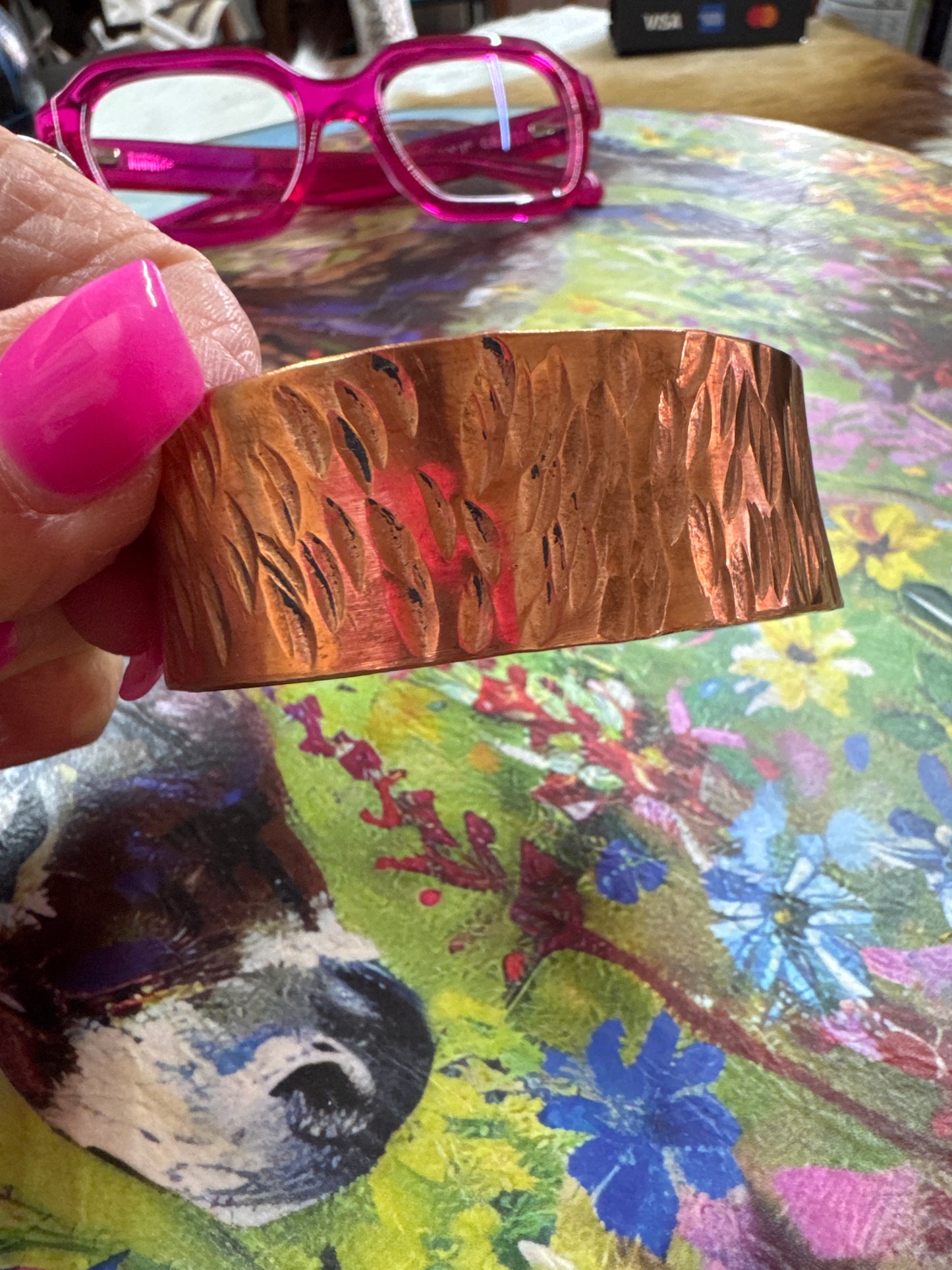 Copper Magnetic Hammered-Etched Cuff