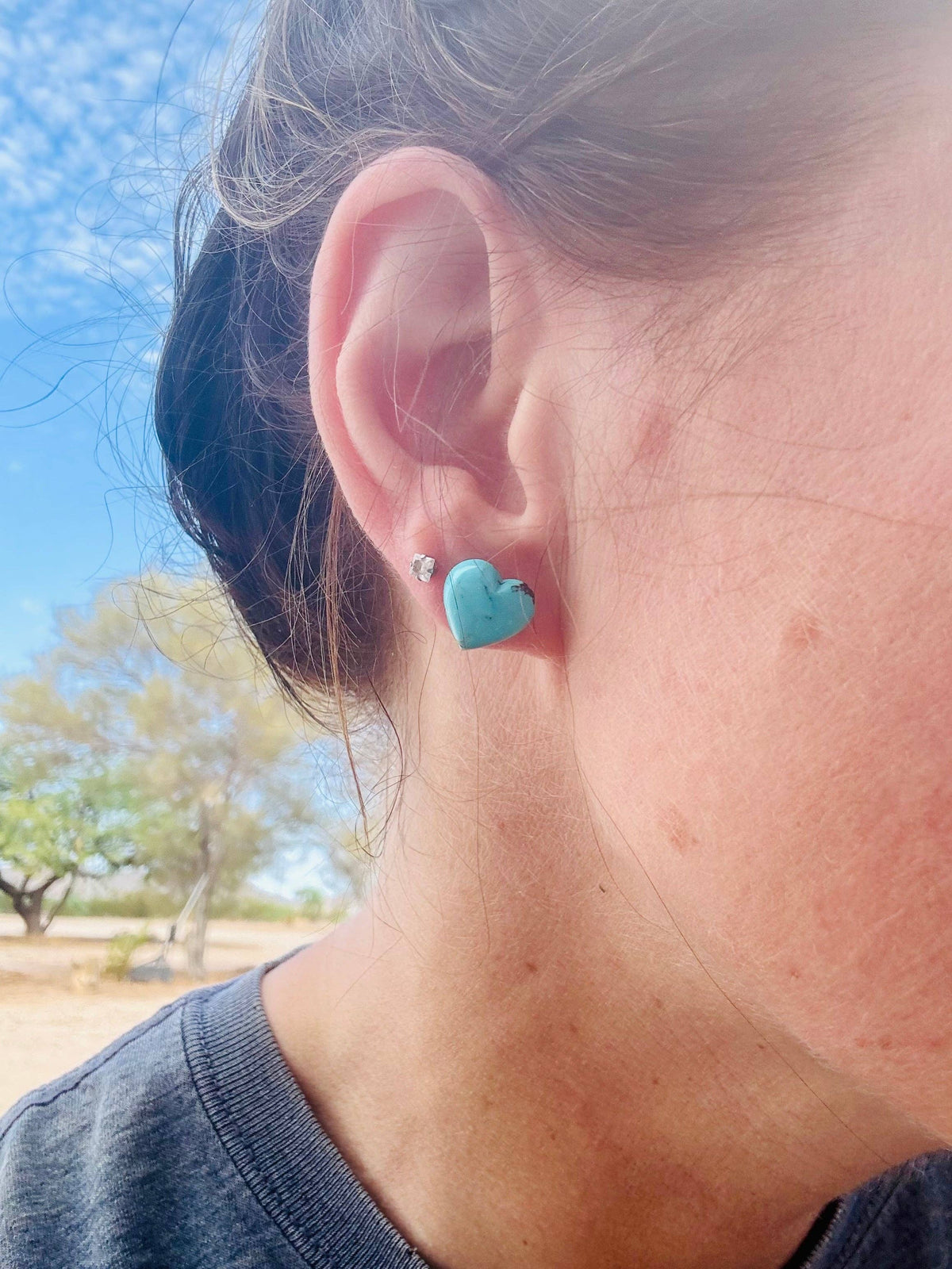 Genuine Turquoise Heart Stud Earrings/Western Stud Earring