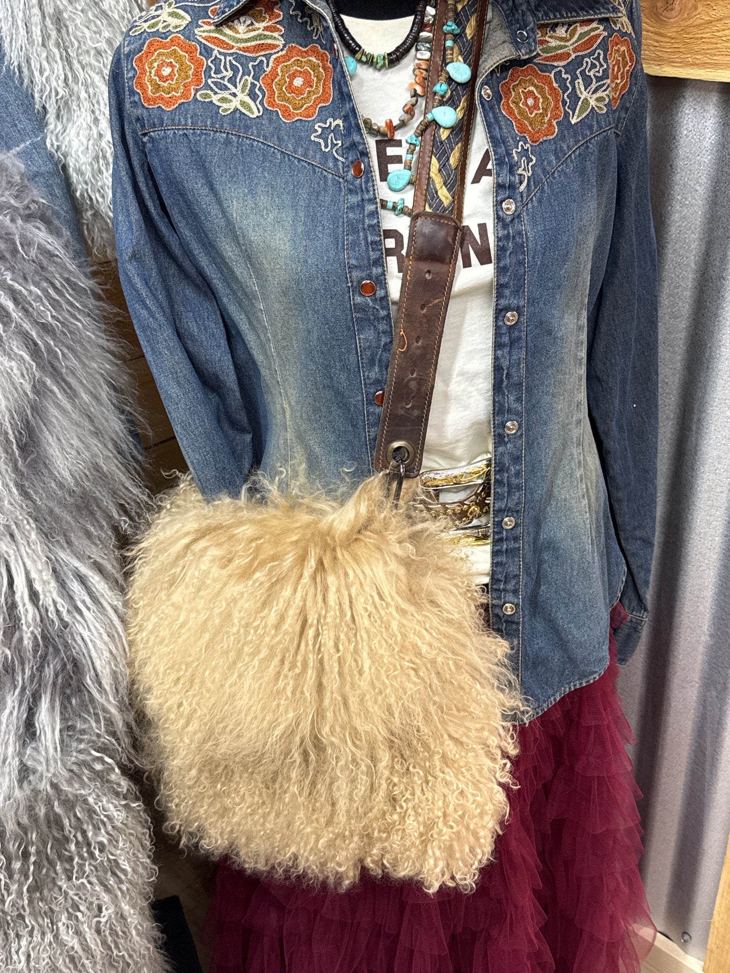 Small - Medium Fur Purse Tan