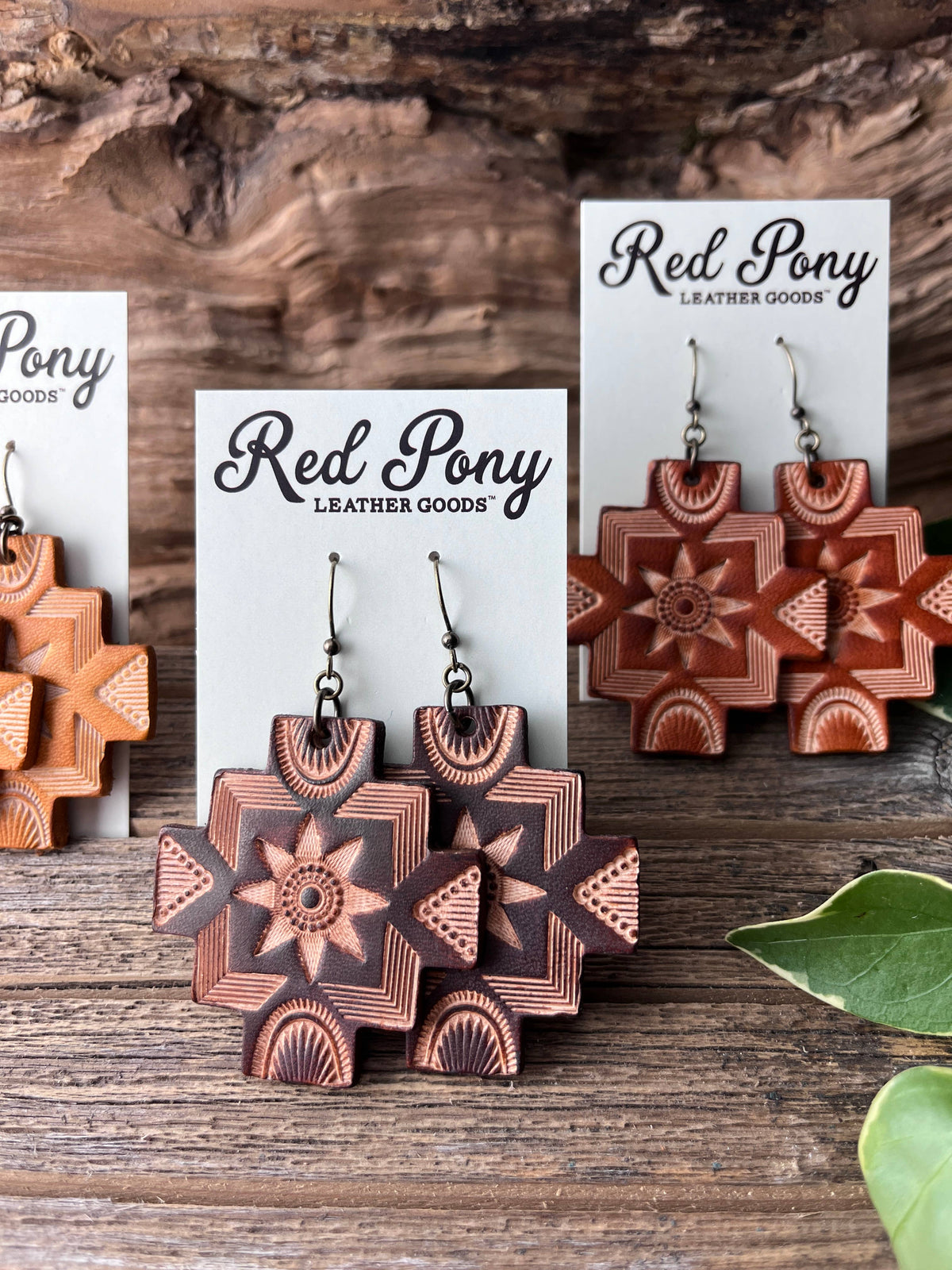 Boho Western Hand Tooled Leather Earrings Southwest Style