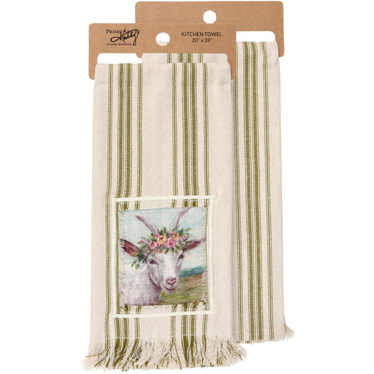 Floral Crown Goat  Kitchen Towel
