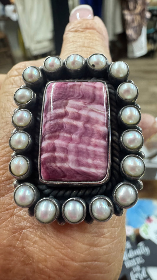 Purple Spiny & Pearl Ring