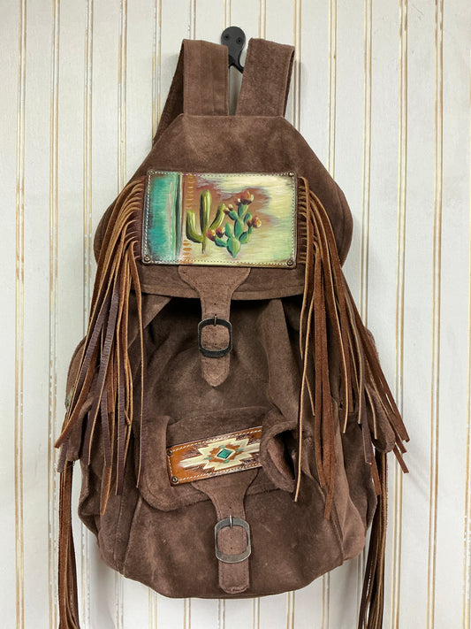 Hand Painted Cacti Leather Backpack