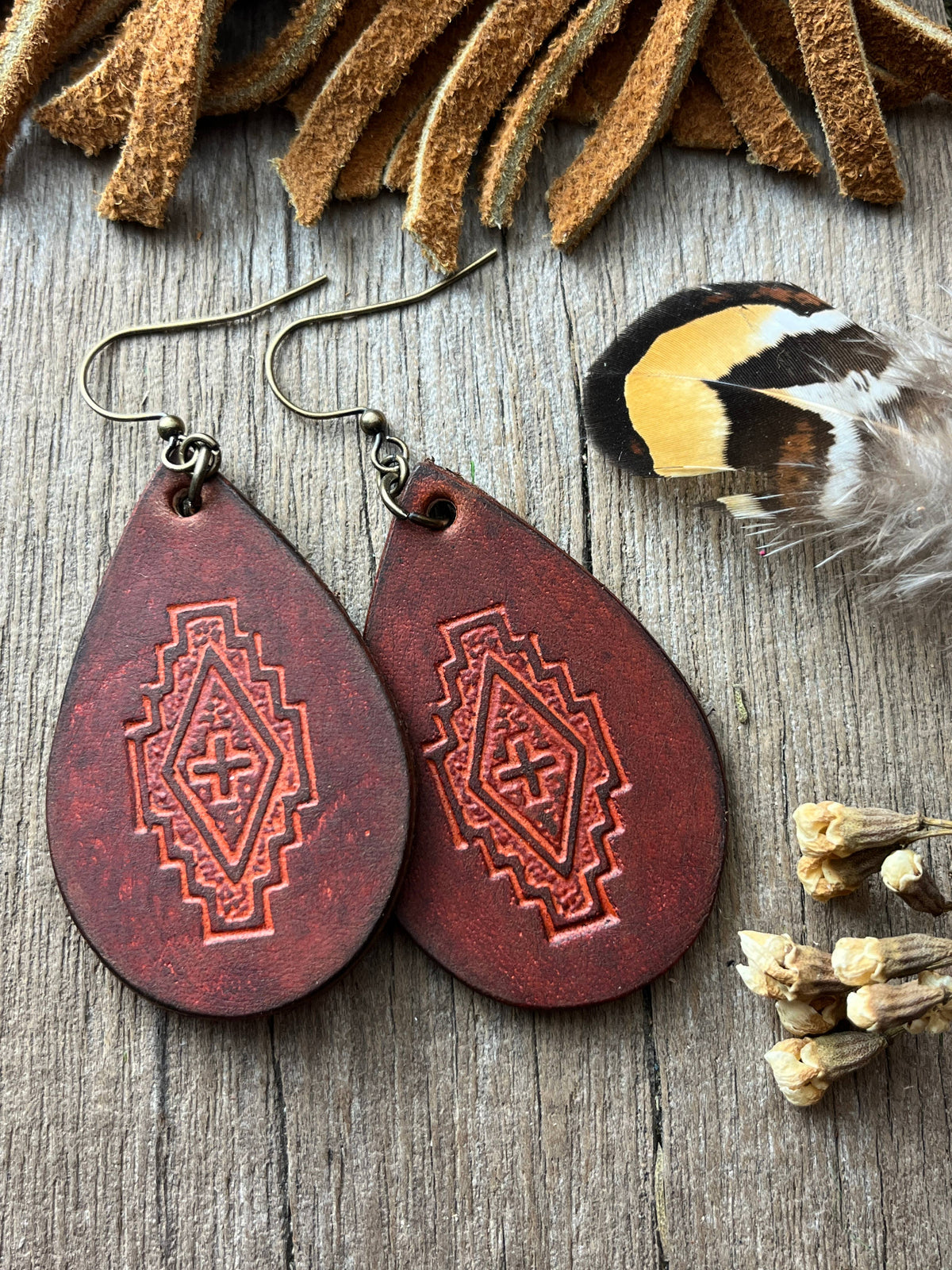 Tooled Leather Western Earrings Southwest Style
