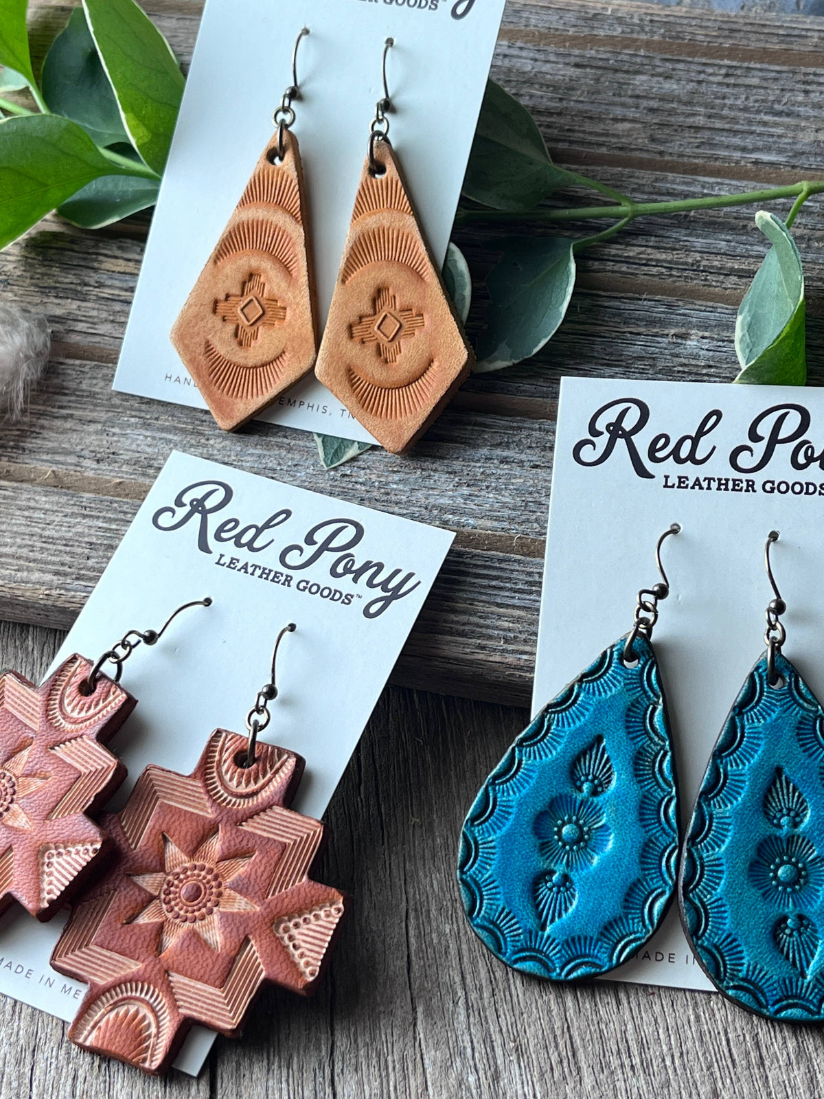 Boho Western Hand Tooled Leather Earrings Southwest Style