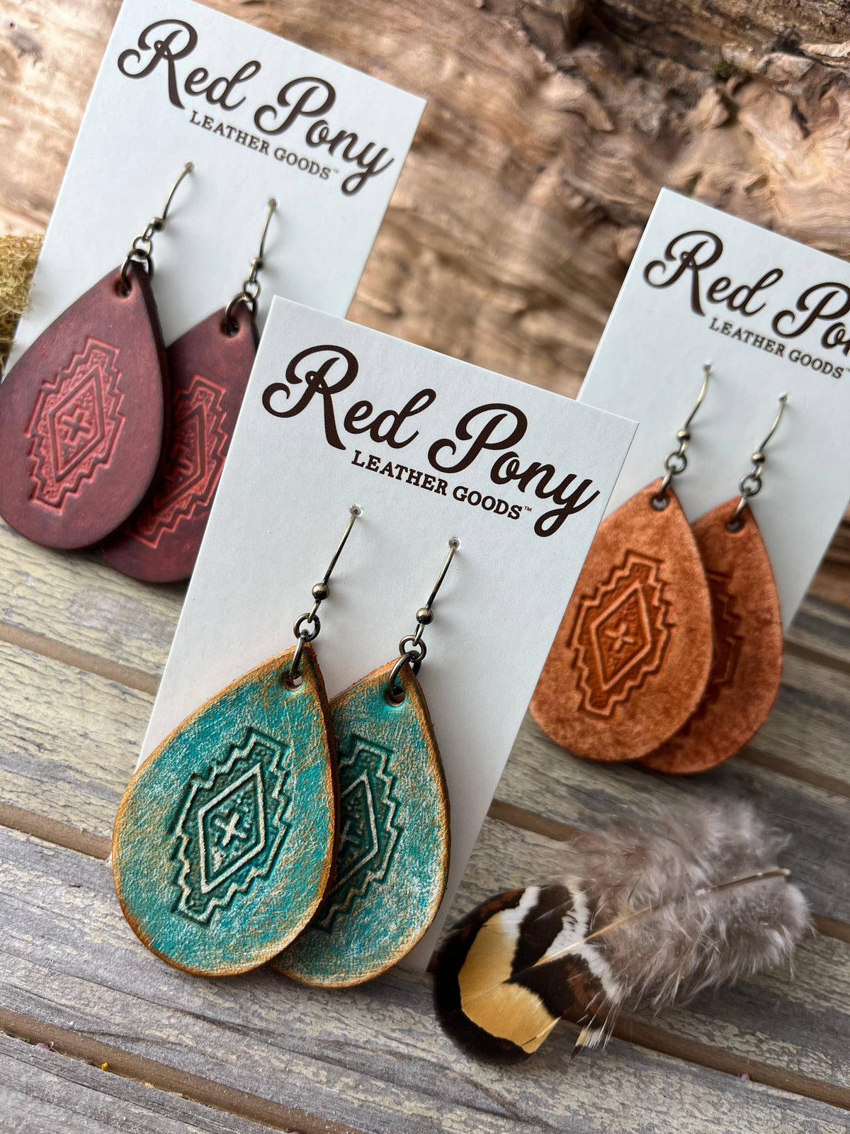 Tooled Leather Western Earrings Southwest Style