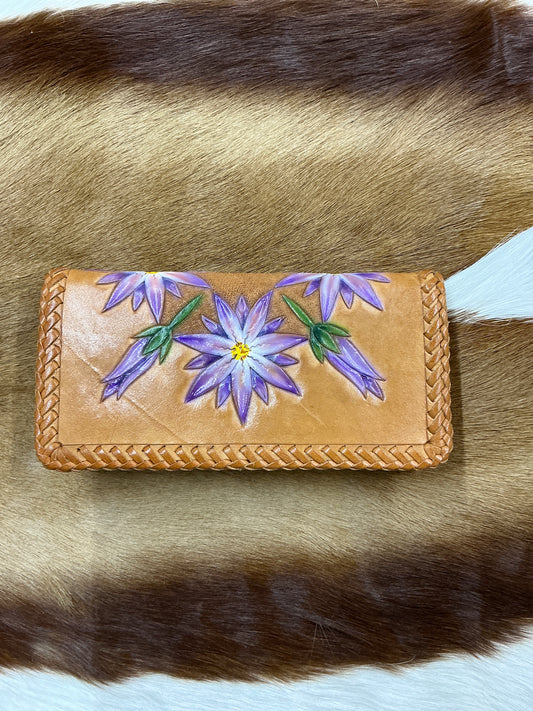 Handmade Tooled Floral Leather Checkbook Cover