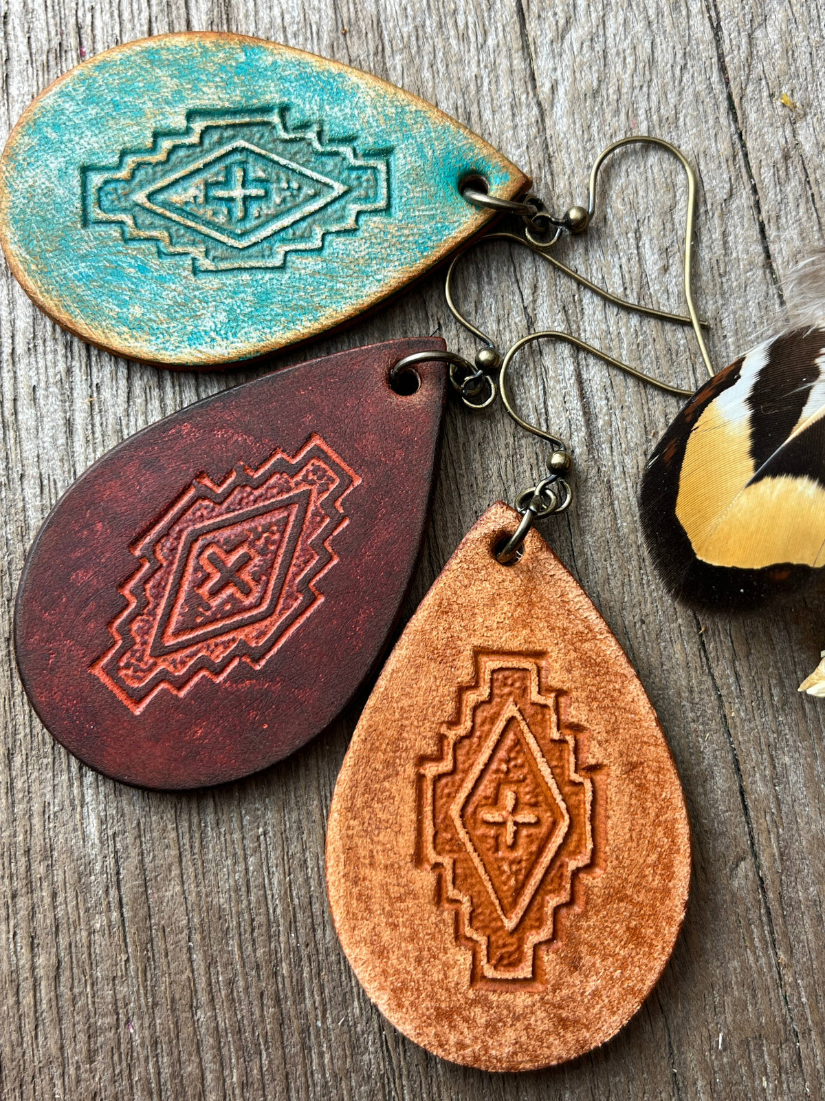 Tooled Leather Western Earrings Southwest Style
