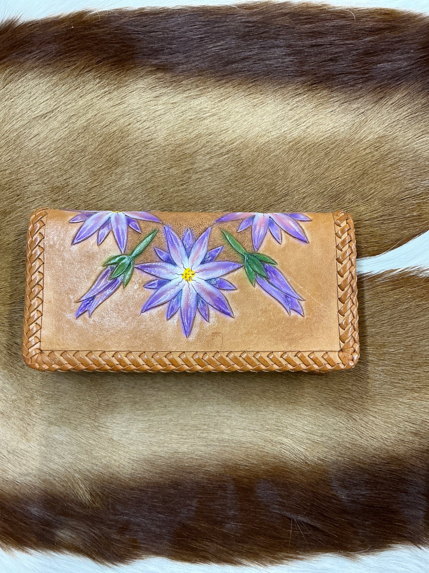 Handmade Tooled Floral Leather Checkbook Cover