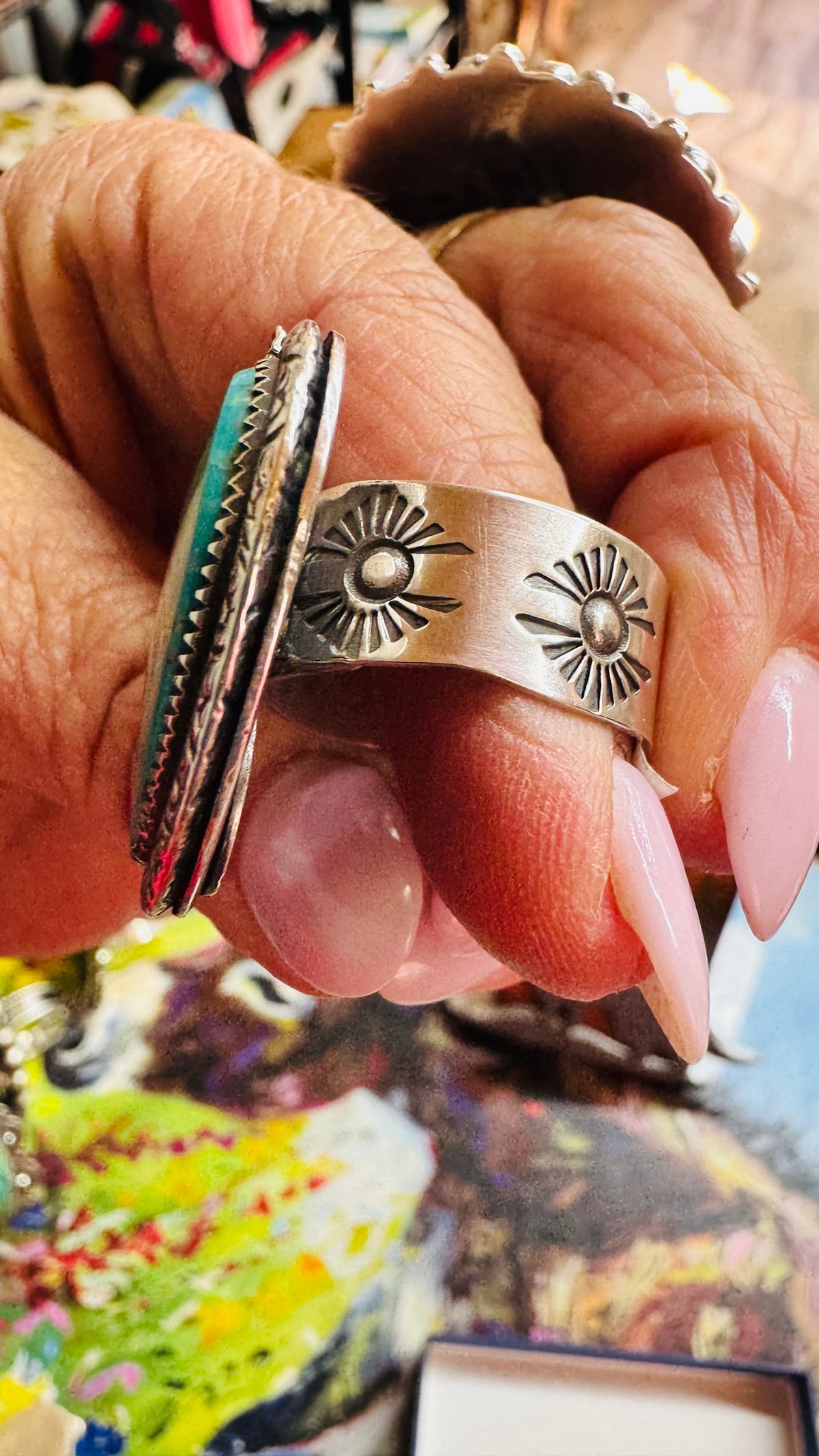 Turquoise Heart w/Flower Ring Adjustable