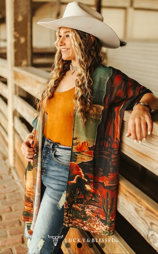 L&B Western Cowboy Desert Kimono-Wrap