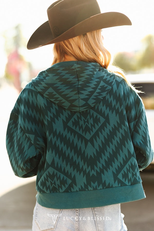 L&B Aztec Teal Hoodie Zip Jacket