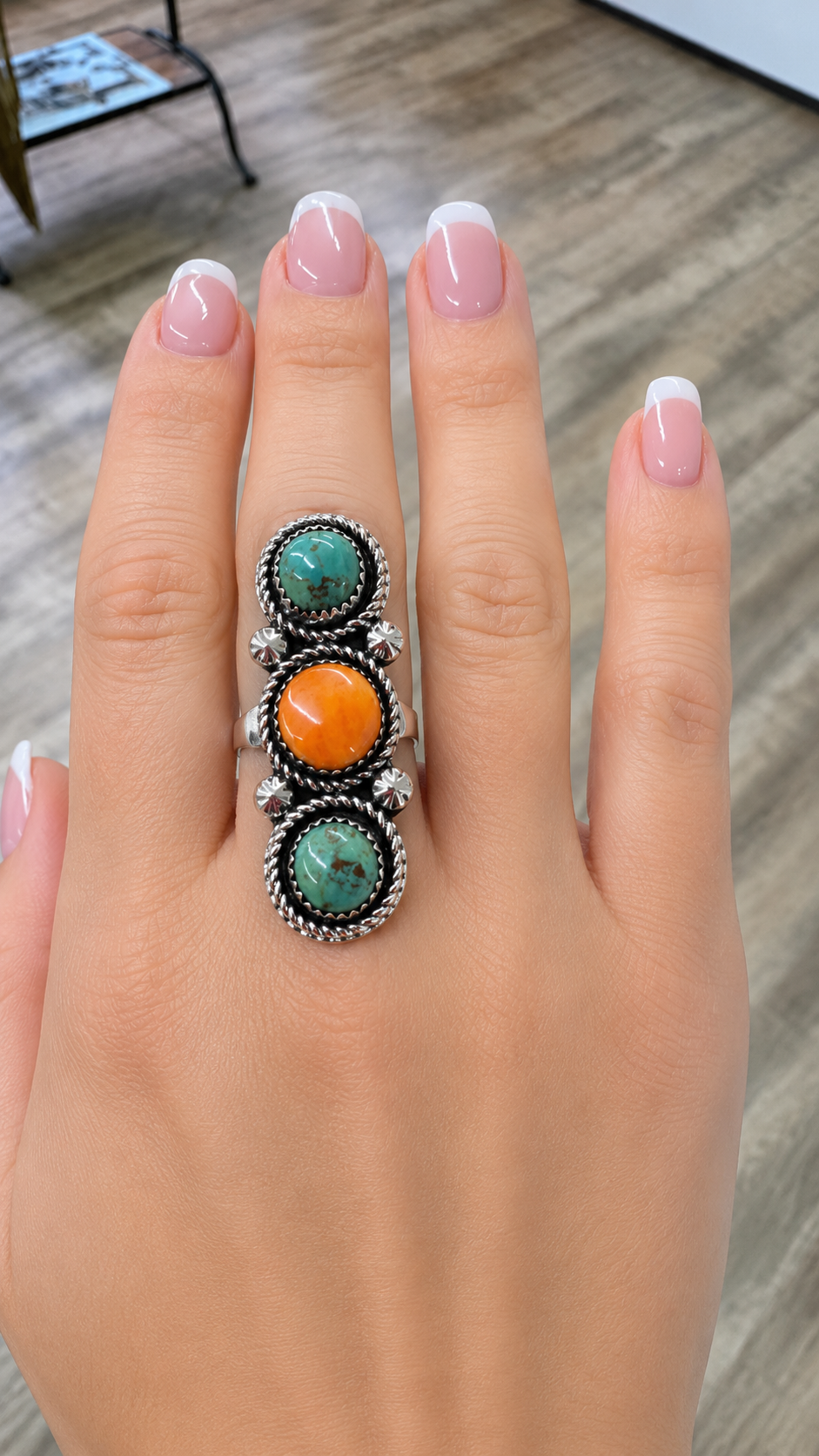 Turquoise and Orange Spiny Navajo Ring
