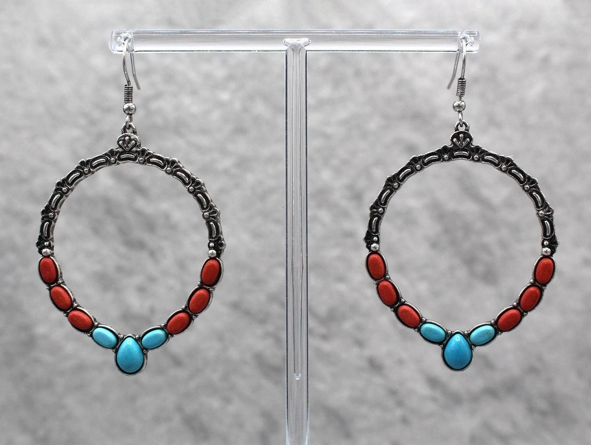 Red & Turq HOOP EARRINGS