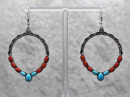 Red & Turq HOOP EARRINGS